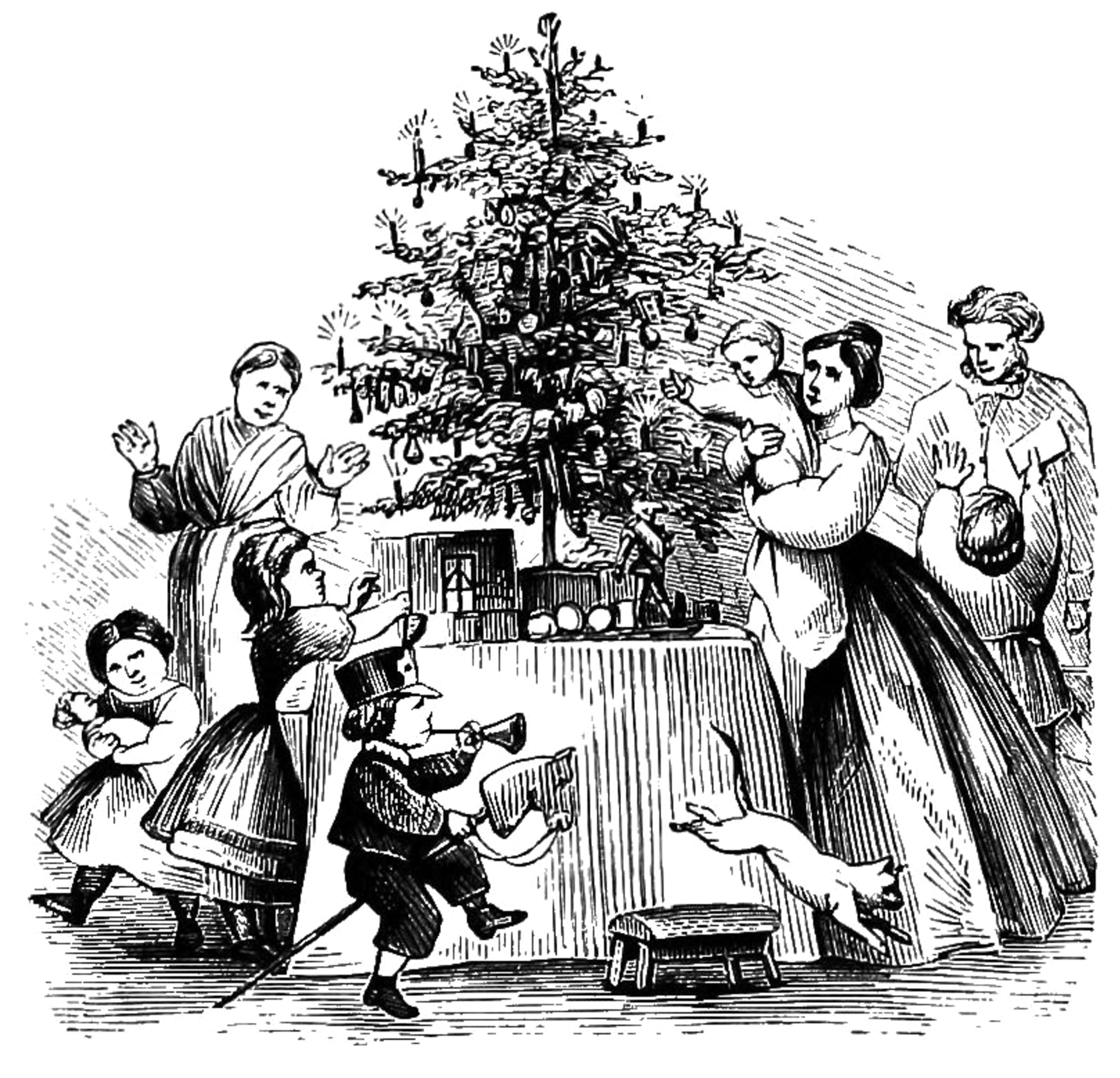 Darstellung einer biedermeierlichen Weihnachtsszene