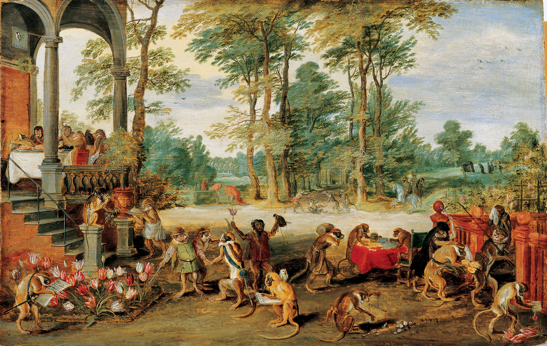 Gem&auml;lde von Jan Brueghel dem J&uuml;ngeren, der den Tulpenwahnsinn ironisch darstellt
